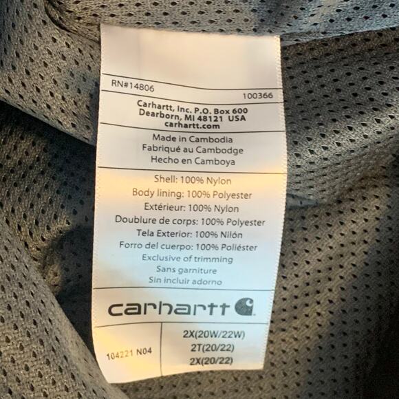 Carhartt Womens Coat Relaxed Fit 2X 20-22W Black Rain Defender Lightweight Hood - Picture 6 of 8